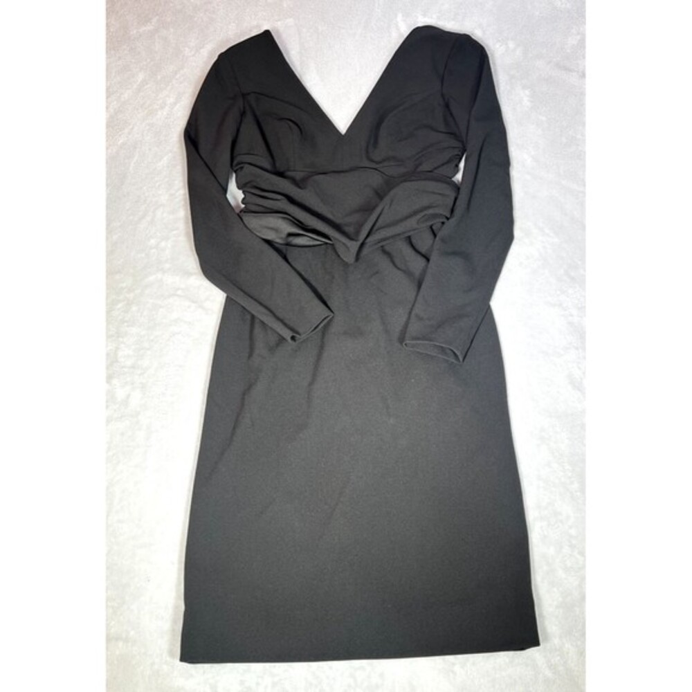 Dress The Population Dress‎ Womens S Small Black Long Sleeve V Neck Midi Sheath